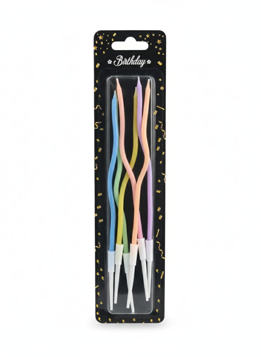 Macroon Colored Twisted Candles For Birthday - Anniversary Cake Decoration
