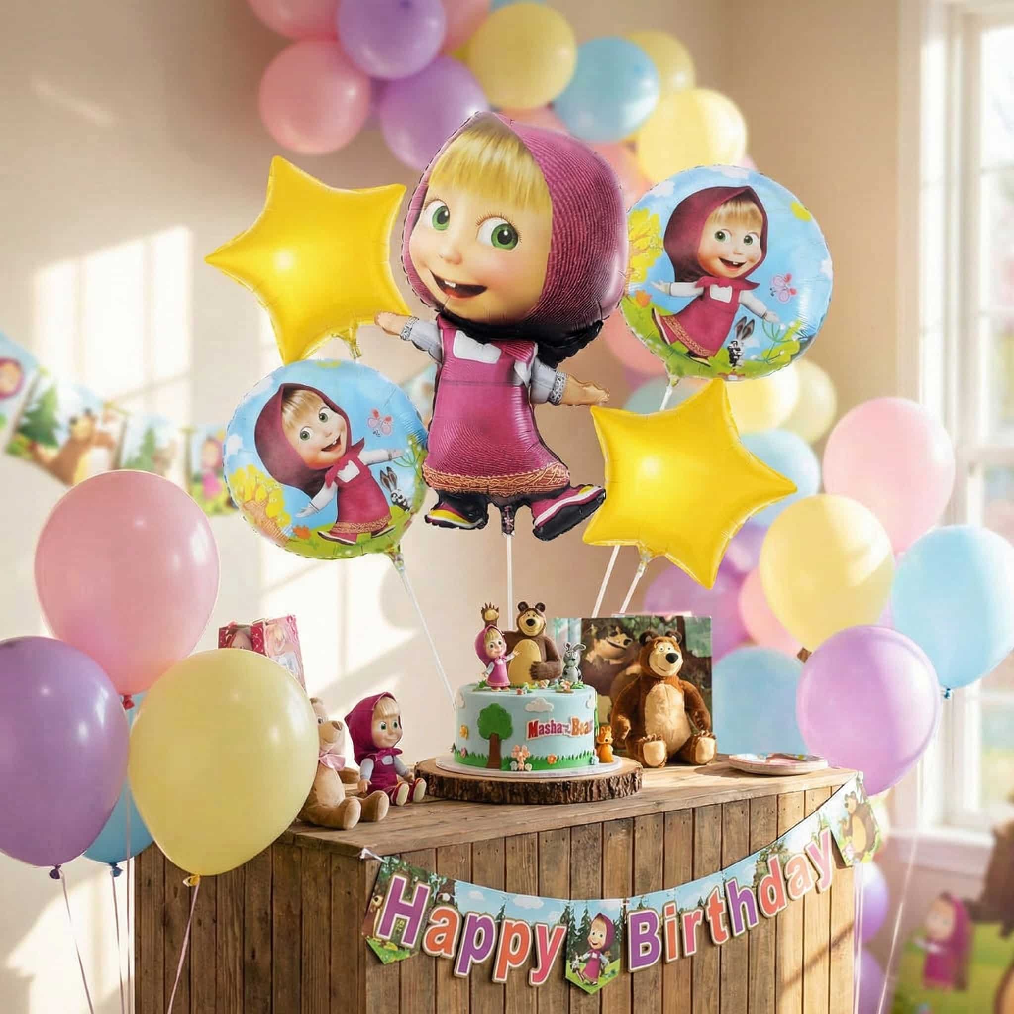 Masha Theme Foil Balloon For Masha & The Bear Theme Birthday Party Decoration and Celebration (Pack of 5)