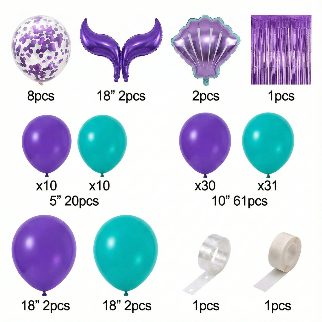 Mermaid Theme Tail Balloons Garland Set for Theme Based Birthday Decoration and Celebration (100 Pcs) Item#P-843