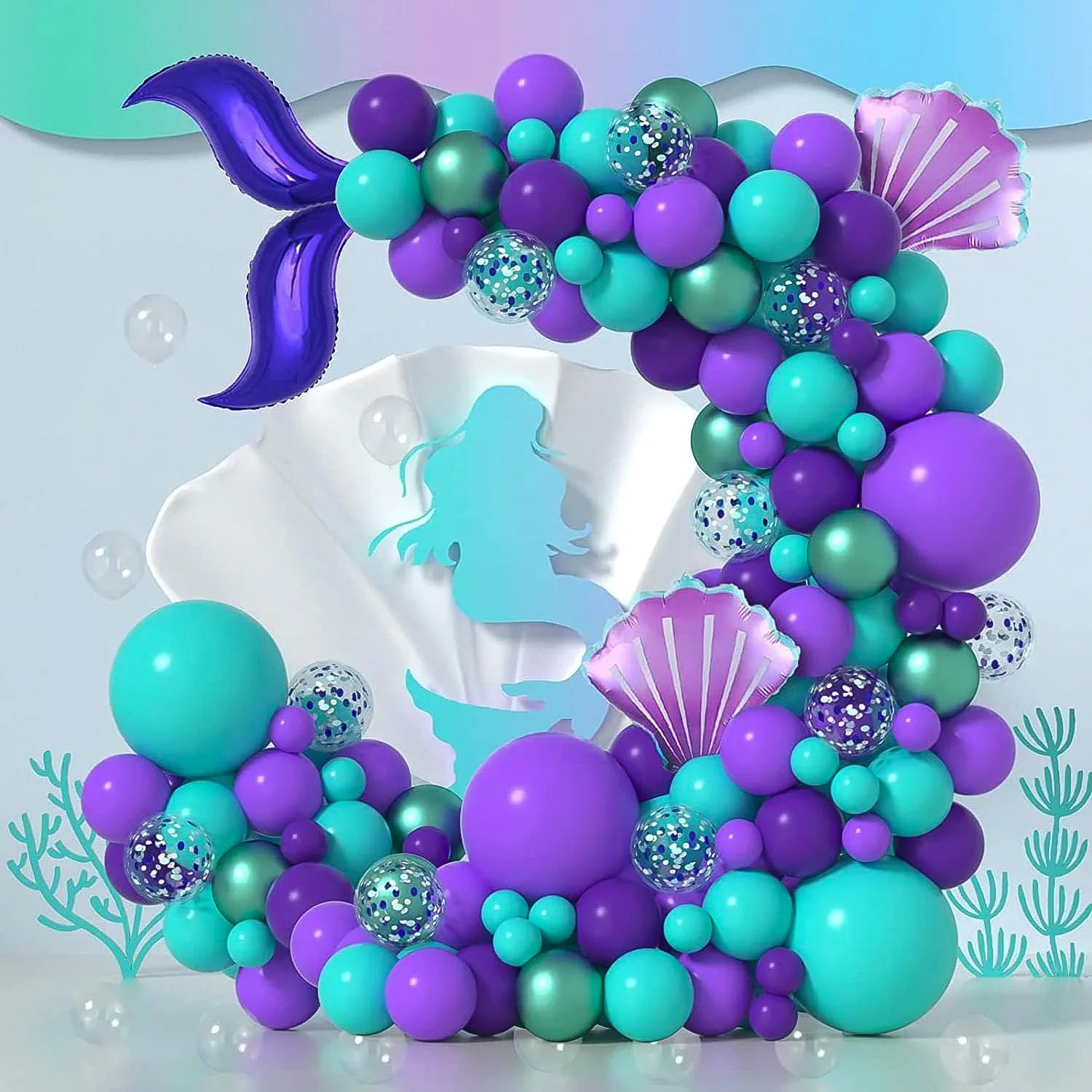 Mermaid Theme Tail Balloons Garland Set for Theme Based Birthday Decoration and Celebration (100 Pcs) Item#P-843