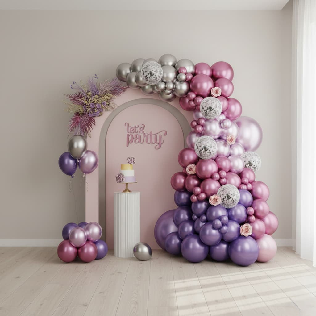 80-PCS Metallic Pink Purple Balloon Garland Arch Kit for Birthday/Anniversary Celebration P-890