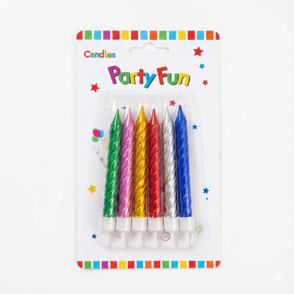 Metallic Spiral Birthday Cake Candles – Multicolor (Pack of 6)