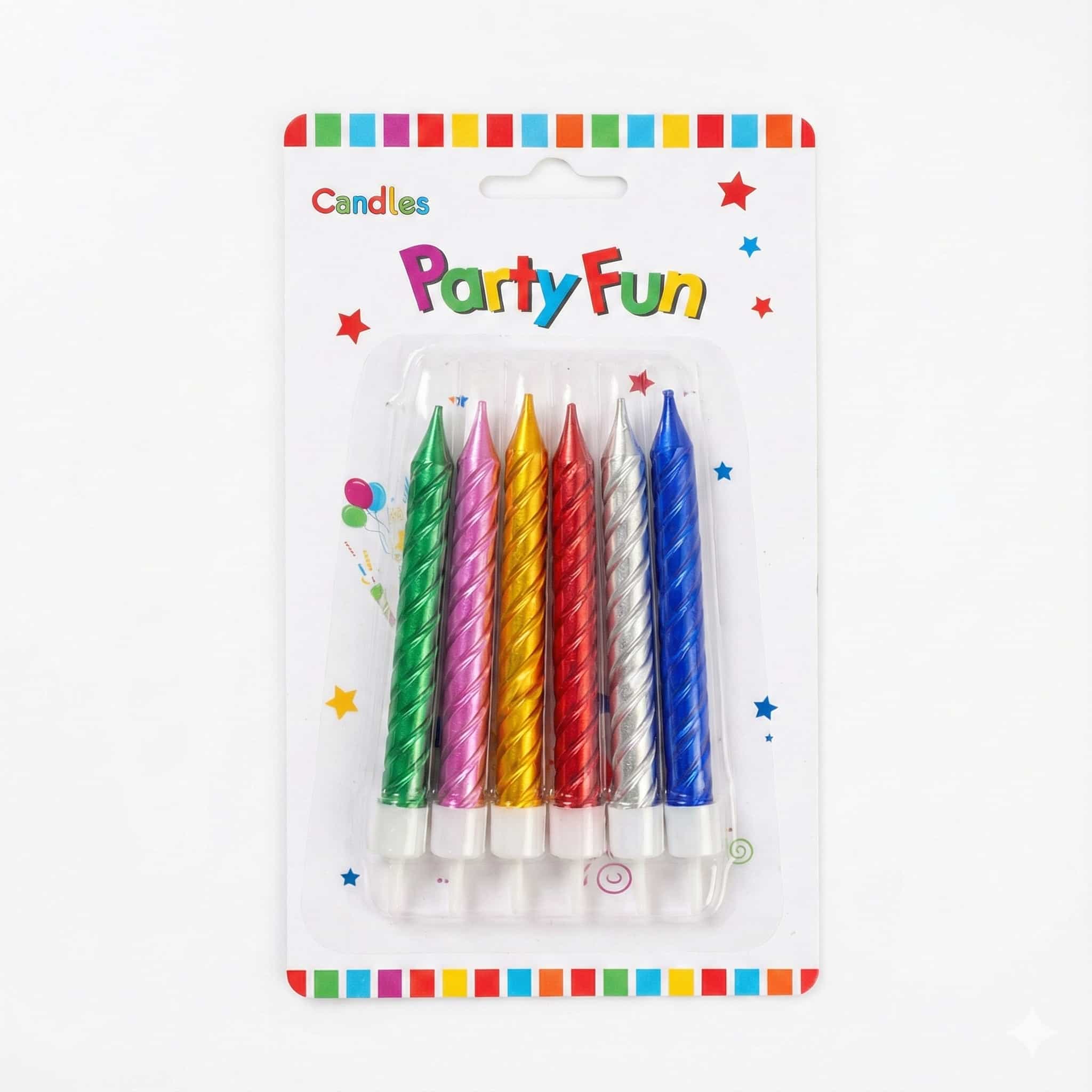 Metallic Spiral Birthday Cake Candles – Multicolor (Pack of 6)