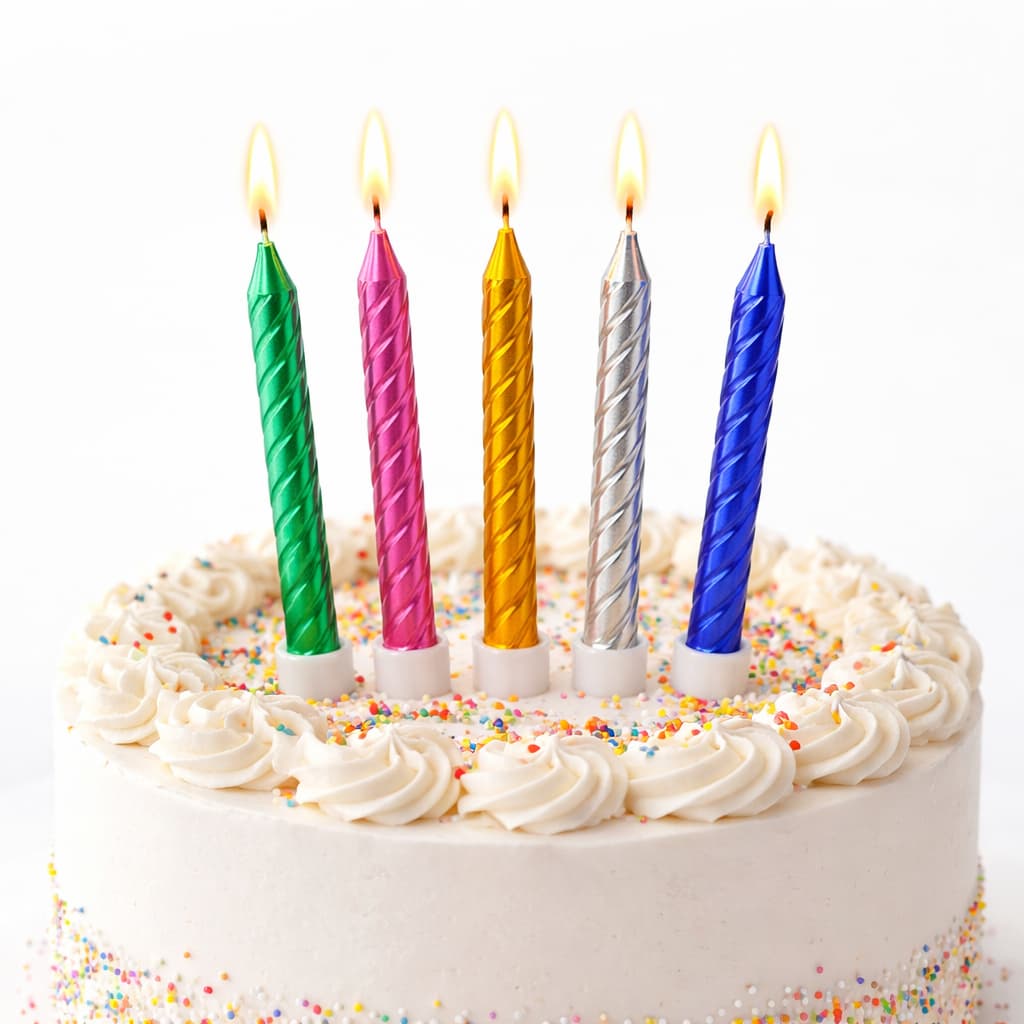 Metallic Spiral Birthday Cake Candles – Multicolor (Pack of 6)