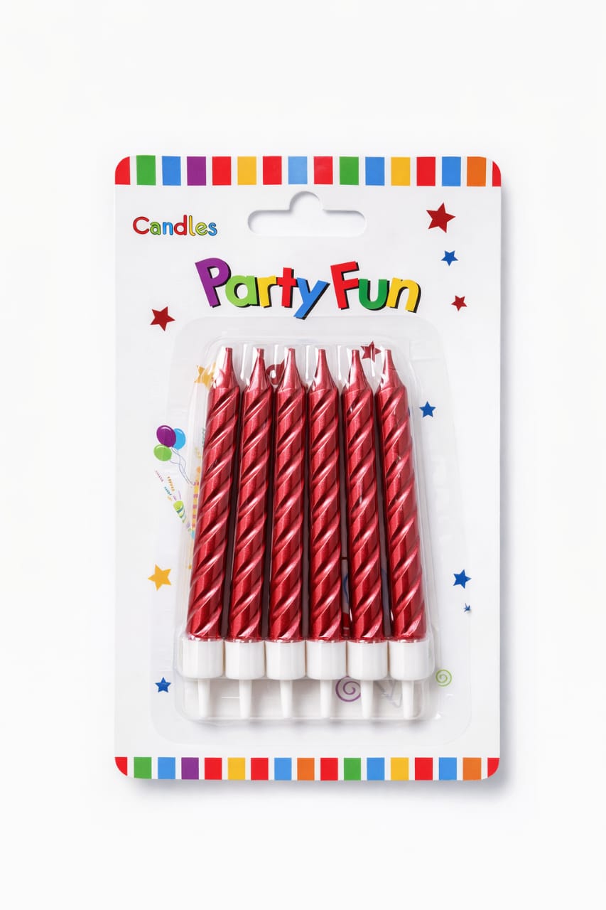 Metallic Spiral Birthday Cake Candles – Multicolor (Pack of 6)