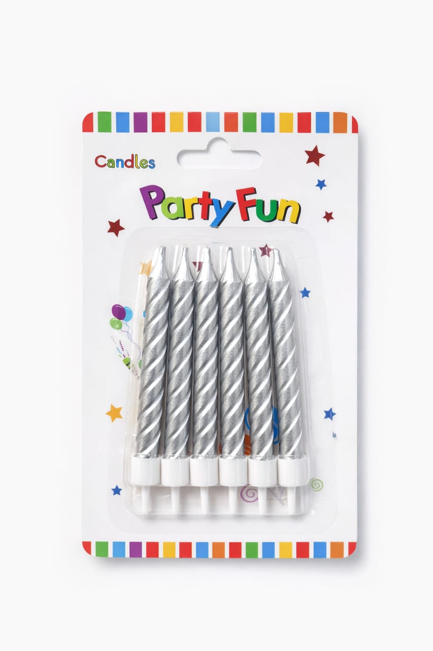 Metallic Spiral Birthday Cake Candles – Multicolor (Pack of 6)