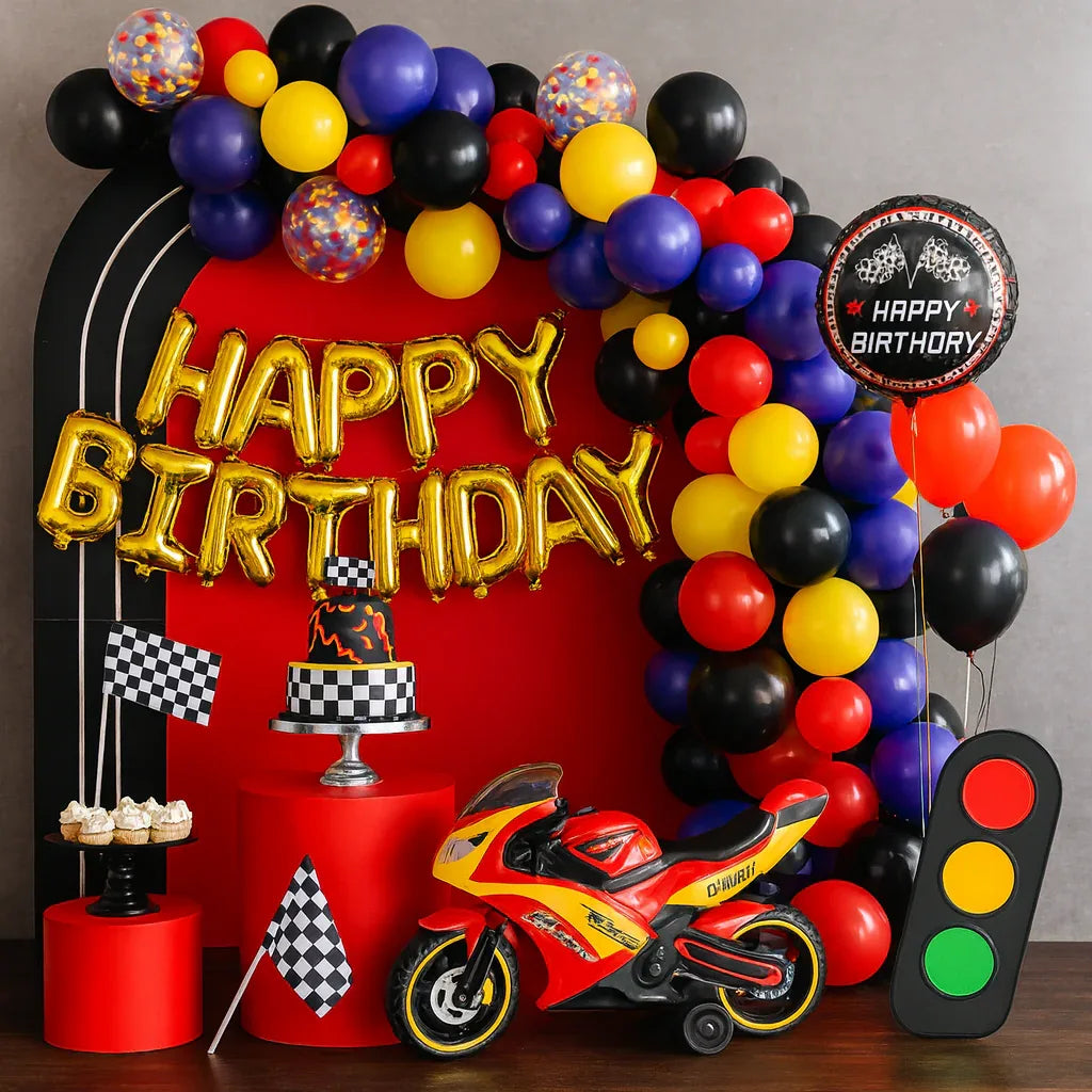 Complete Motorcycle Birthday Party theme Kit (62 Pcs) - Party Wala