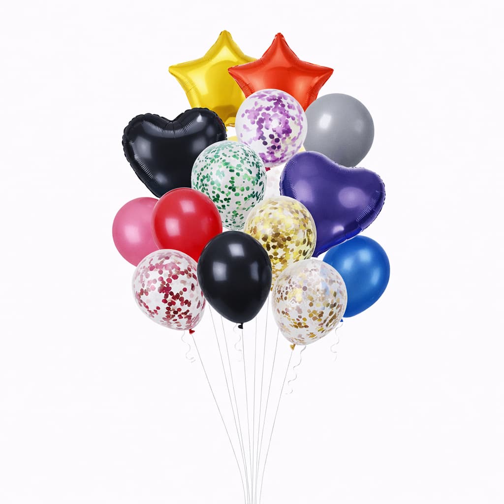 14pcs/Set UA Confetti and Latex Foil Balloons With Heart & Star Shape