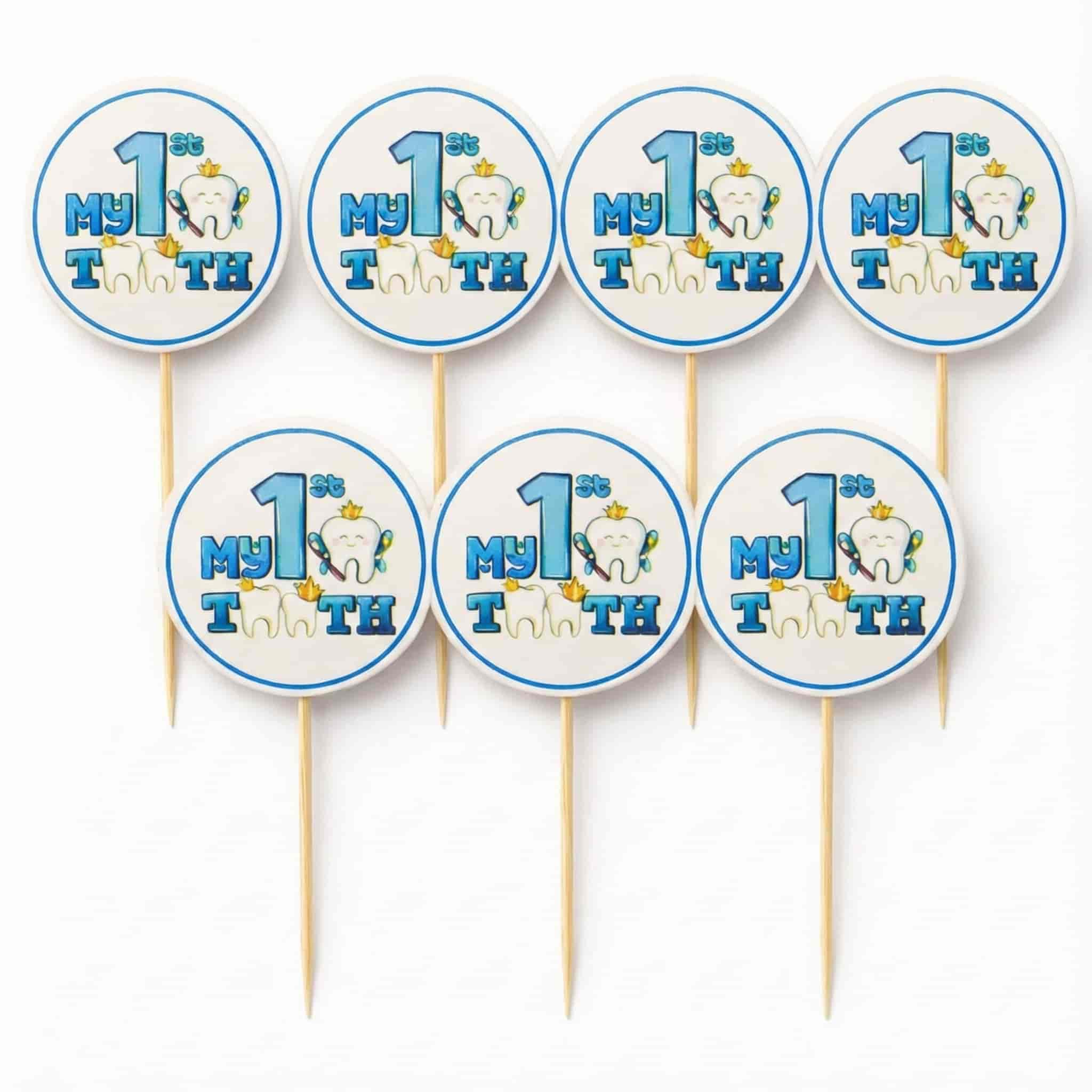 My First Tooth Cup Cake Topper For First Tooth Theme Party Decoration and Celebration