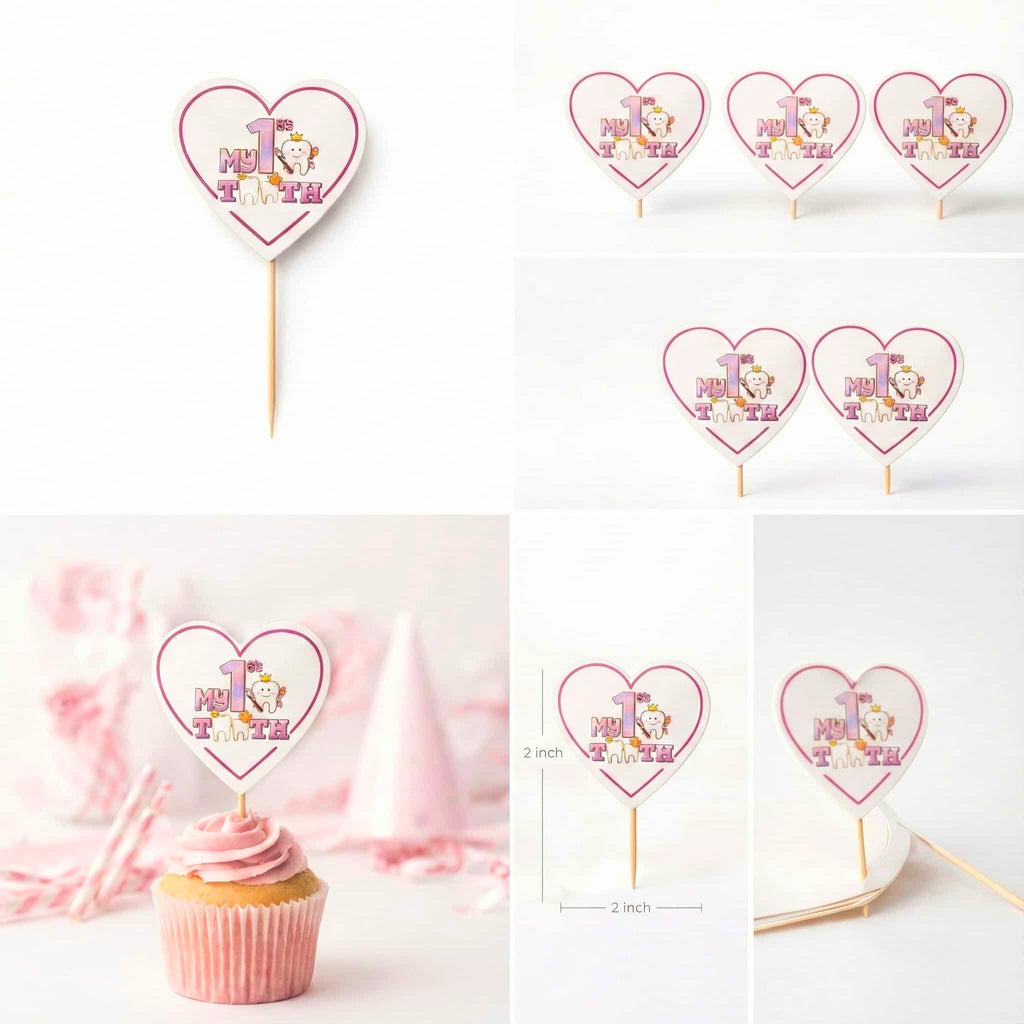 My First Tooth Cup Cake Topper For First Tooth Theme Party Decoration and Celebration