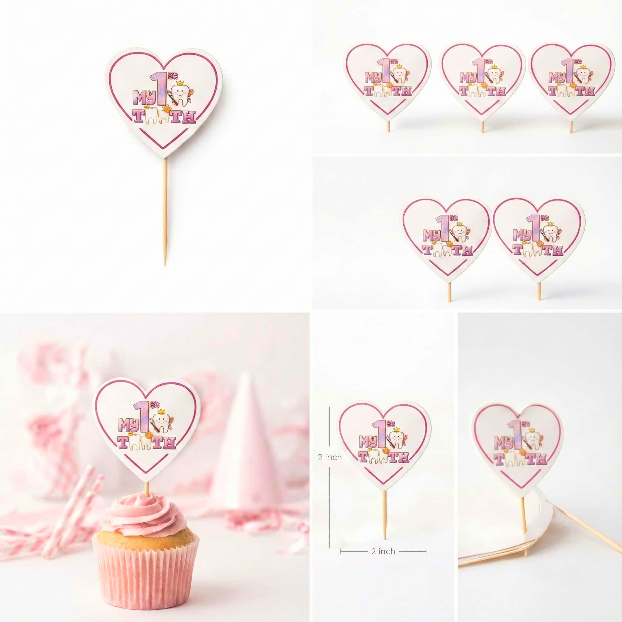My First Tooth Cup Cake Topper For First Tooth Theme Party Decoration and Celebration