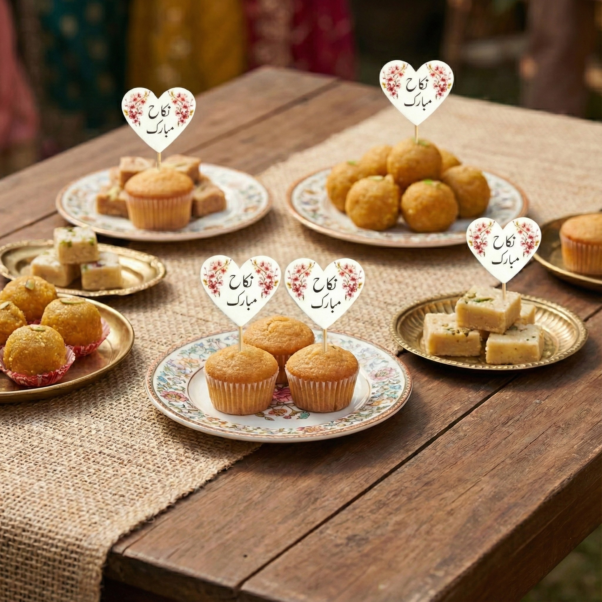 Nikkah Mubarak Cup Cake / Mithai Toppers For Nikkah / Wedding Decoration and Celebration (10 Pcs)