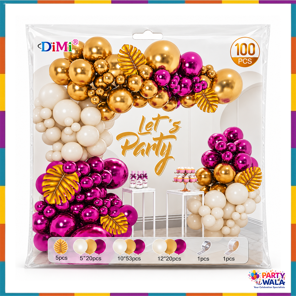 Metallic Balloon Arch Kit, Red/Purple & Golden Emulsion Balloons (100 Pcs) Item#P-852