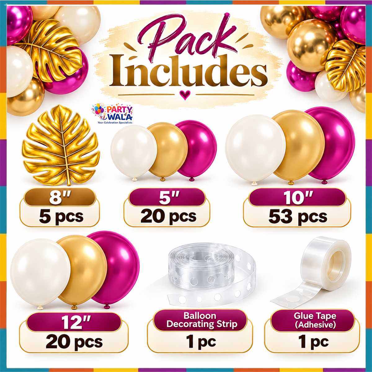 Metallic Balloon Arch Kit, Red/Purple & Golden Emulsion Balloons (100 Pcs) Item#P-852