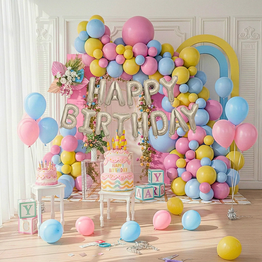 Pastel Rainbow Birthday Decoration Set (66 Pcs) - Party Wala
