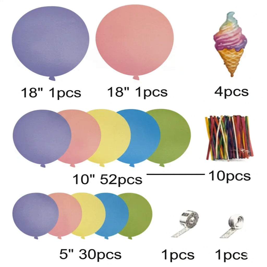 Ice-cream / Candyland Theme Balloon Garland Set For Birthday Decoration and Party Celebrations (100 Pcs) Item#DM-23075