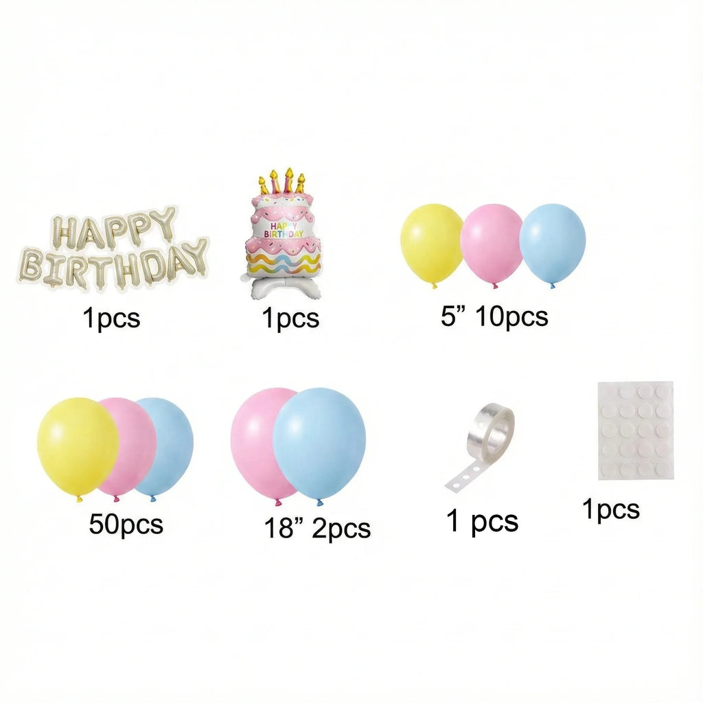 Pastel Rainbow Birthday Decoration Set (66 Pcs) - Party Wala