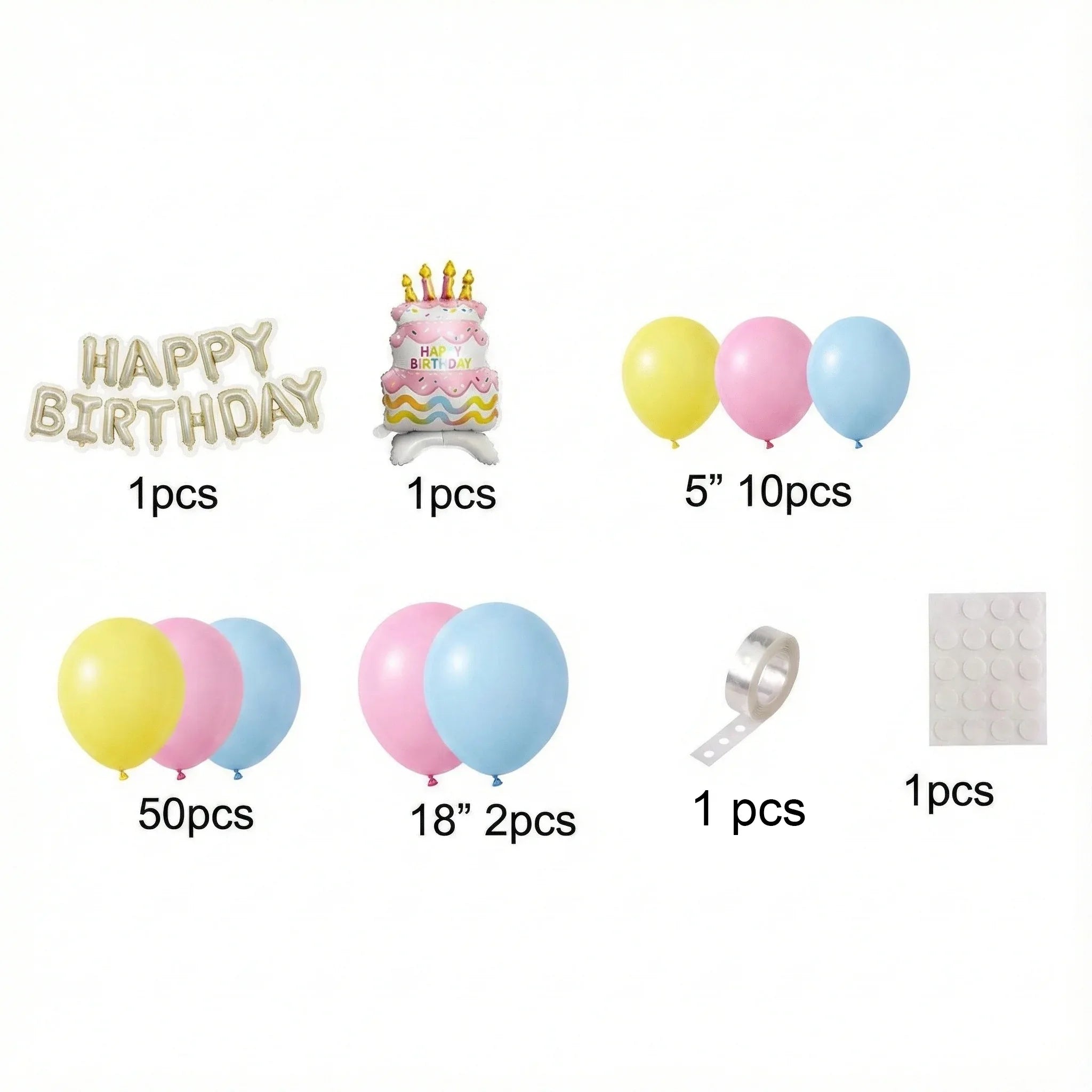 Pastel Rainbow Birthday Decoration Set (66 Pcs) - Party Wala