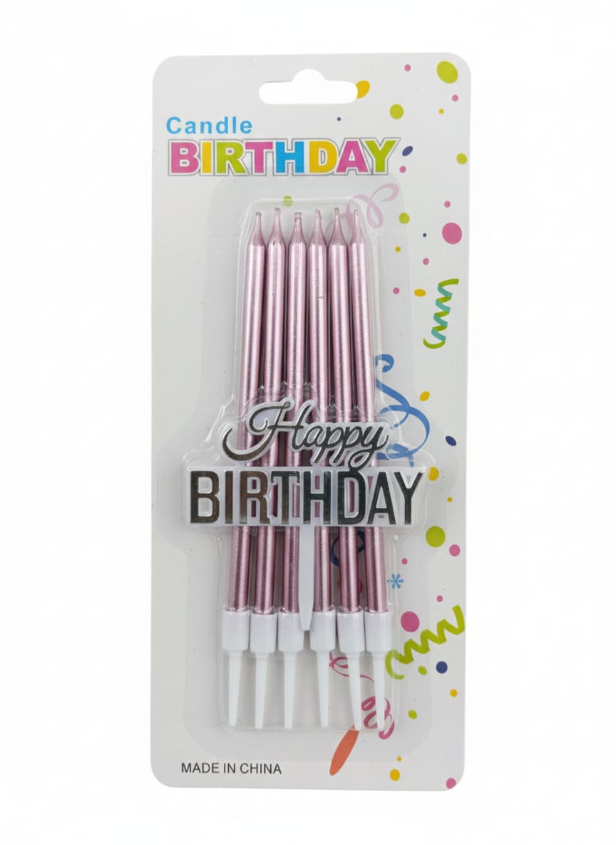 VIP Exclusive Birthday Taper Candles with "Happy Birthday" Shield | Available in 3 different colours