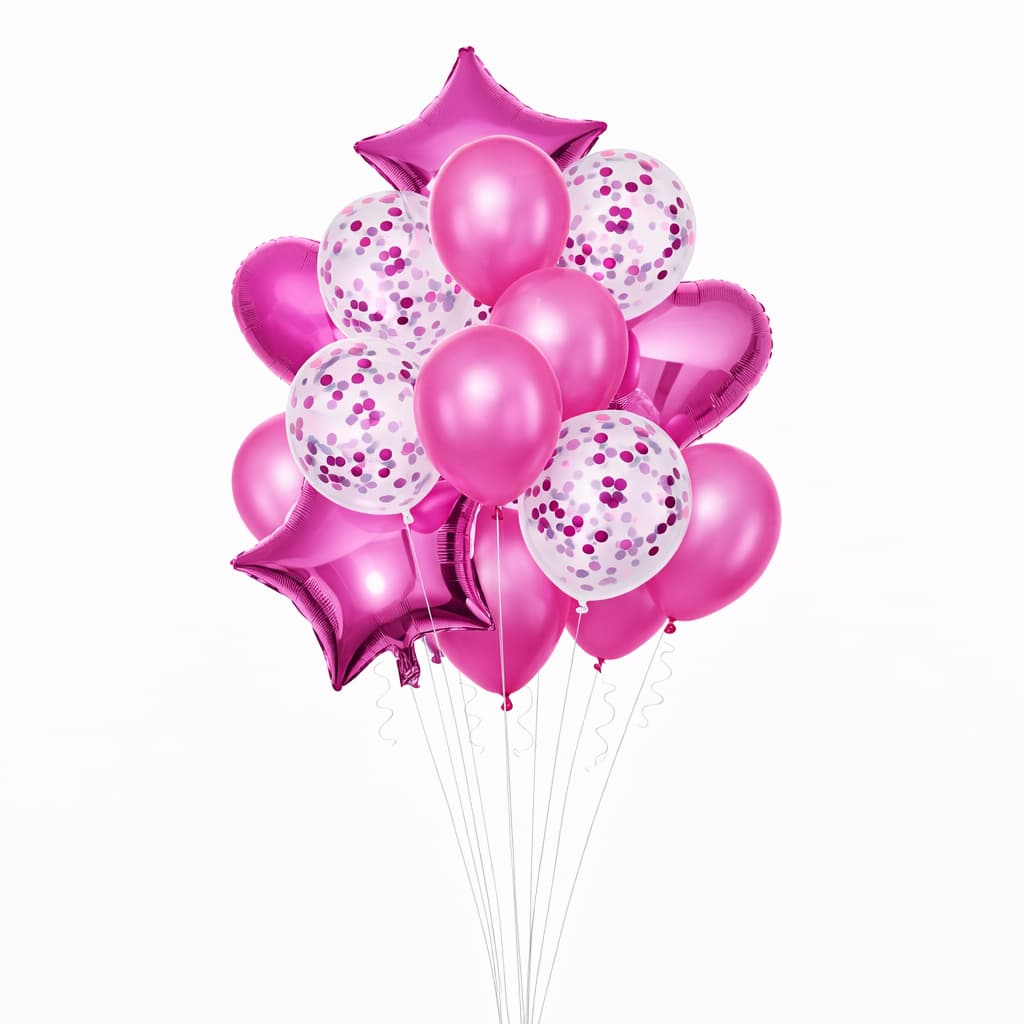 14pcs/Set Confetti Decorative Party Balloons Set (Star, Heart Shaped & Confetti Filled Latex Party Balloons Set) For Birthday and Event