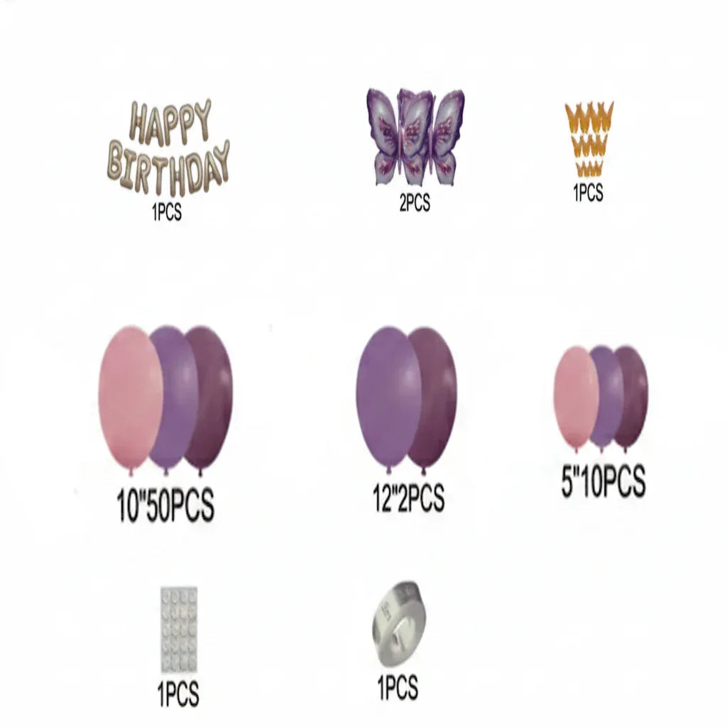 Purple & Pink Butterfly Birthday Theme Set (68 Pcs) - Party Wala