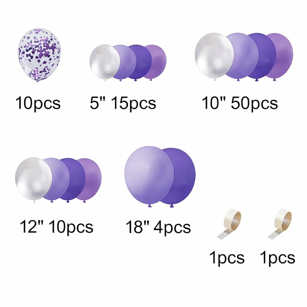 90-PCS Purple & Silver Ombre Balloon Garland Kit For Birthday, Anniversary And Party Celebrations P-1090