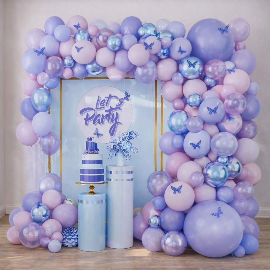 100-PCS Purple Butterfly & Ombre Balloon Garland Kit For Birthday And Party Celebration P-869
