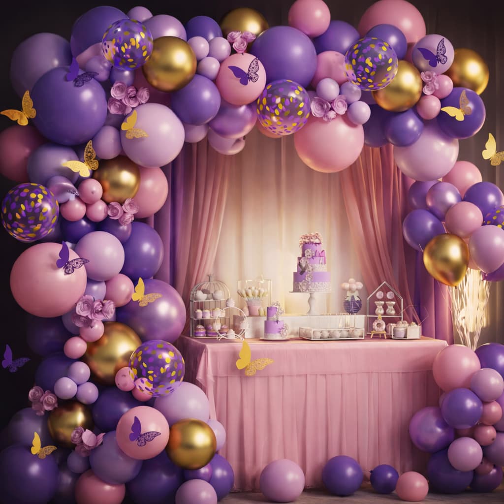 100-PCS Purple Pink Butterfly Balloon Garland Arch Kit For Party Celebration DM-23087