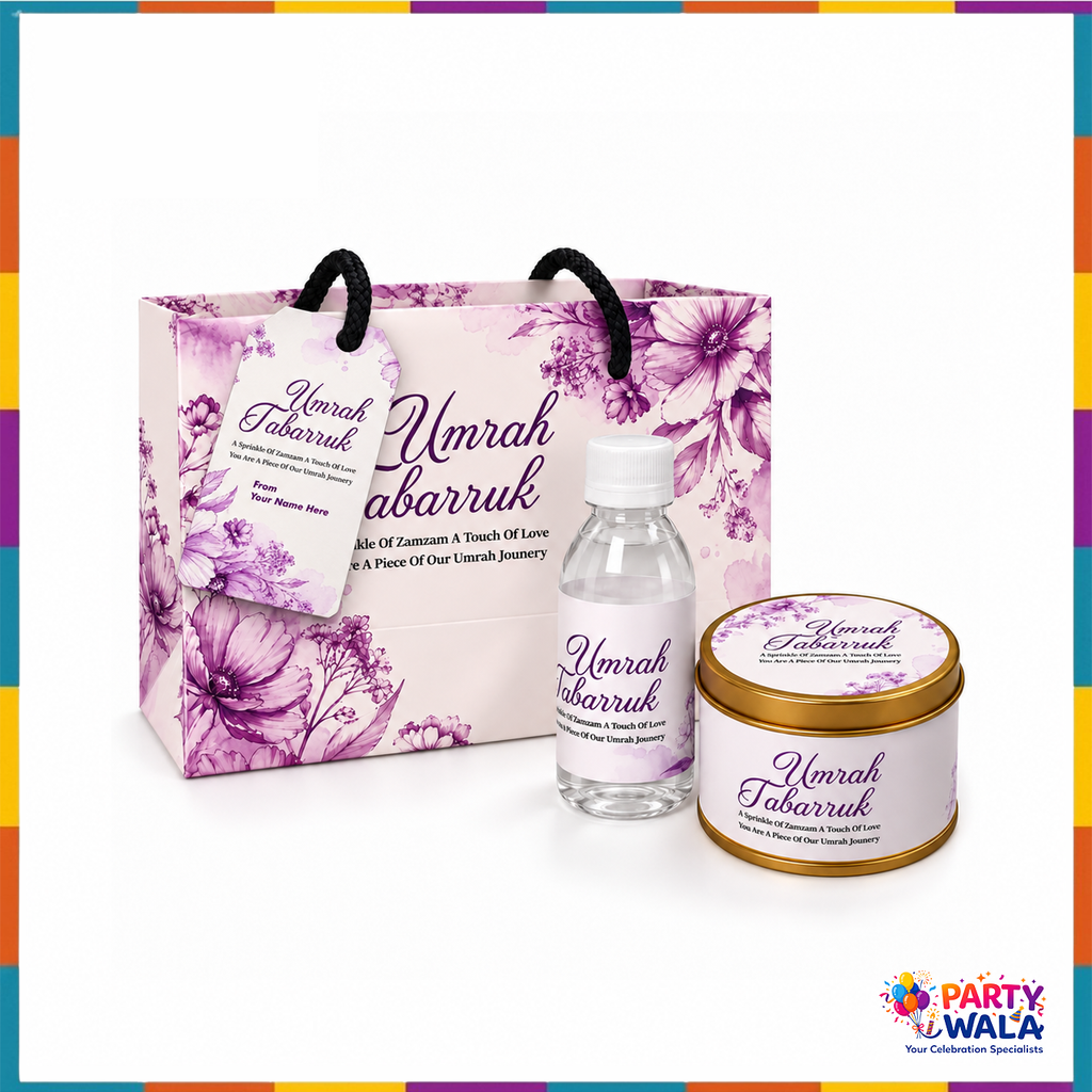 Purple Floral Watercolour Umrah Tabarruk Gift Set (Small Tin Box 125g)