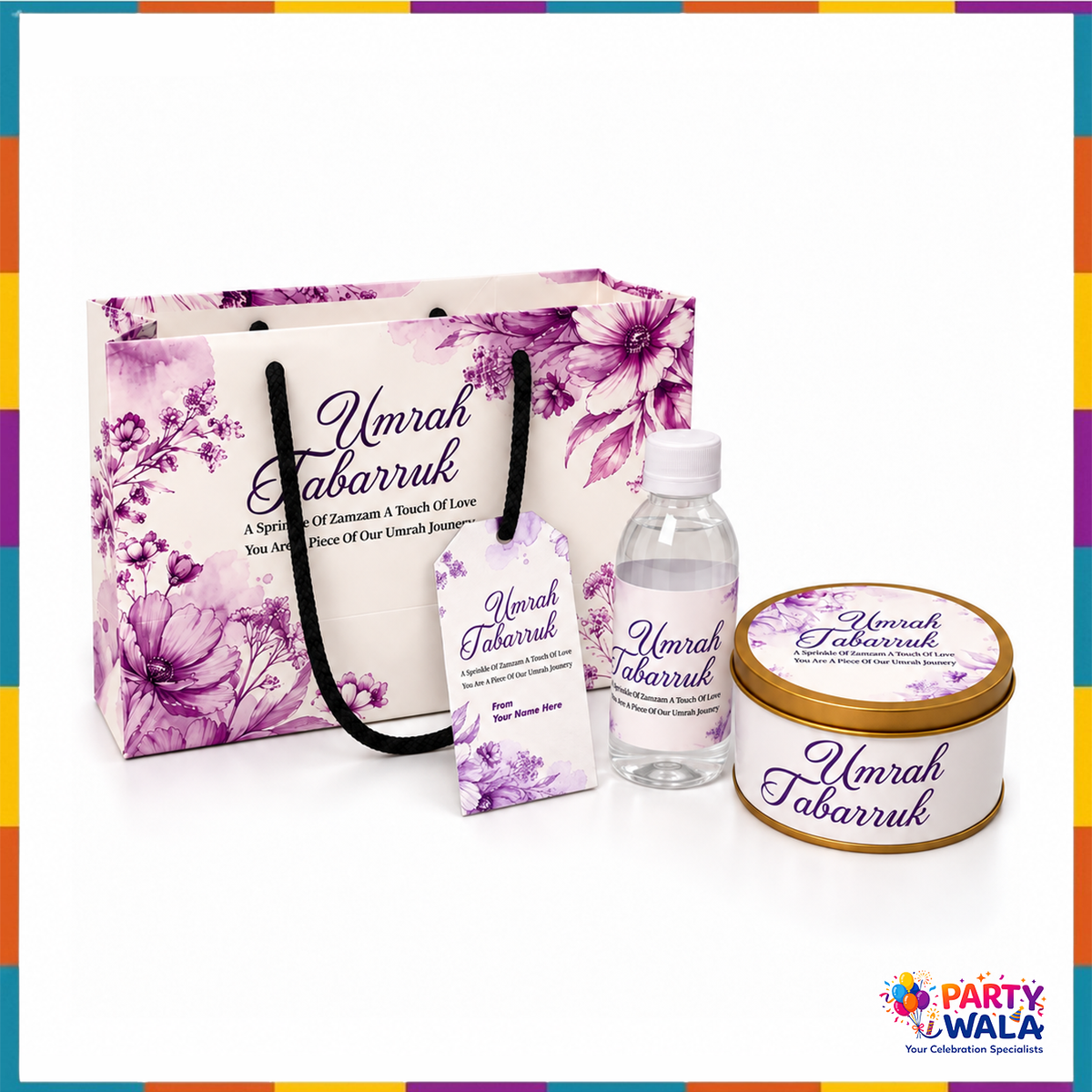 Purple Floral Watercolour Umrah Tabarruk Gift Set (Small Tin Box 250g)