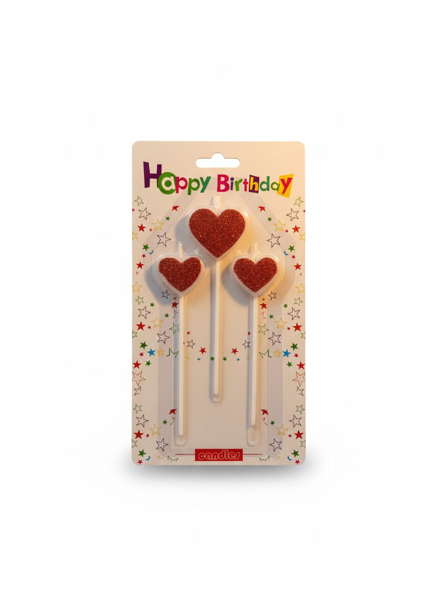 Heart Shaped Glitter Birthday Candles (Pack of 3)