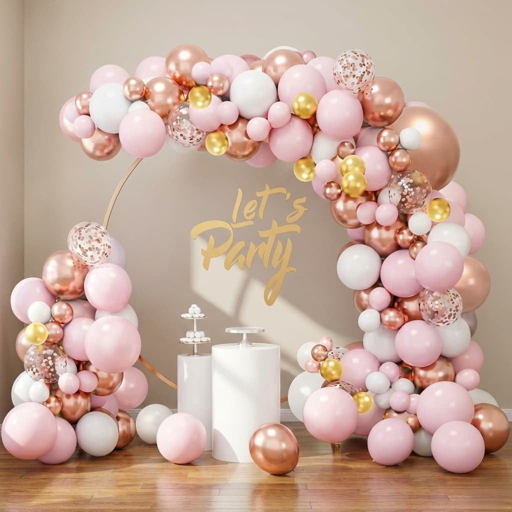 80-Pcs  Rose Gold and Pink Balloon Garland Arch Kit For birthday/Anniversary Celebration P-838