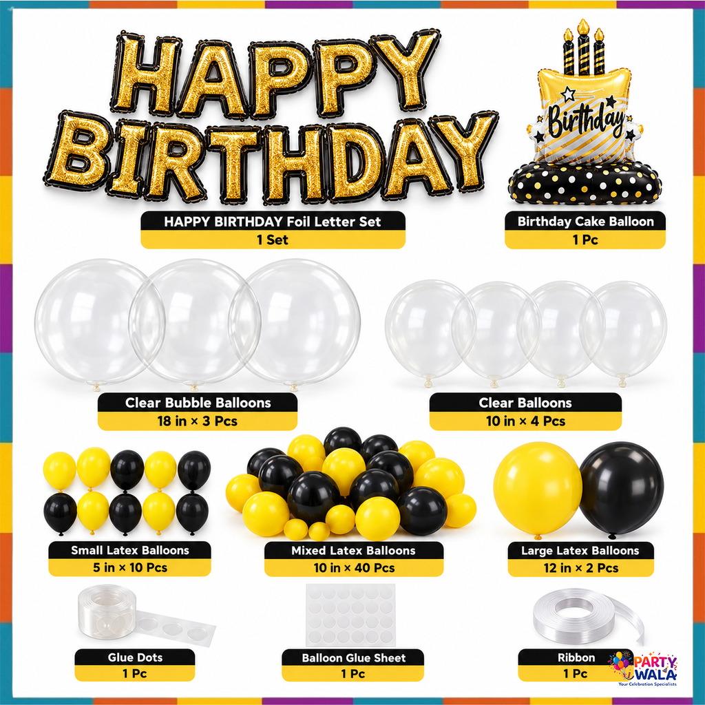 Black and yellow balloon kit included items