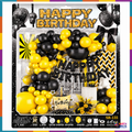 Black and yellow happy birthday balloon kit hero