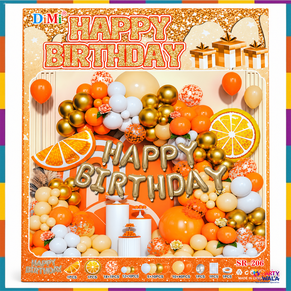 Orange and gold happy birthday balloon decoration kit hero