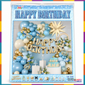 Blue and gold happy birthday balloon decoration kit