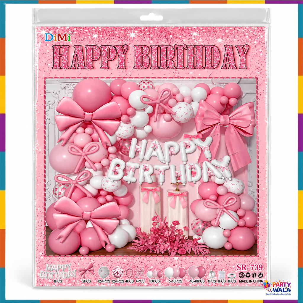 Pink Bow Happy Birthday Balloon Kit – package image