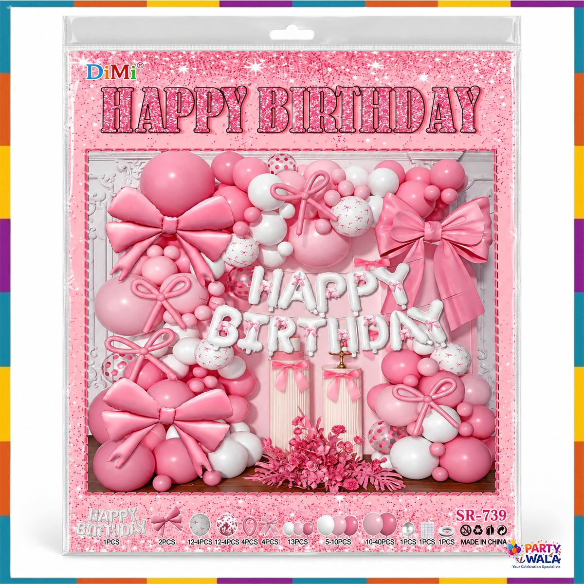 Pink Bow Happy Birthday Balloon Kit – package image