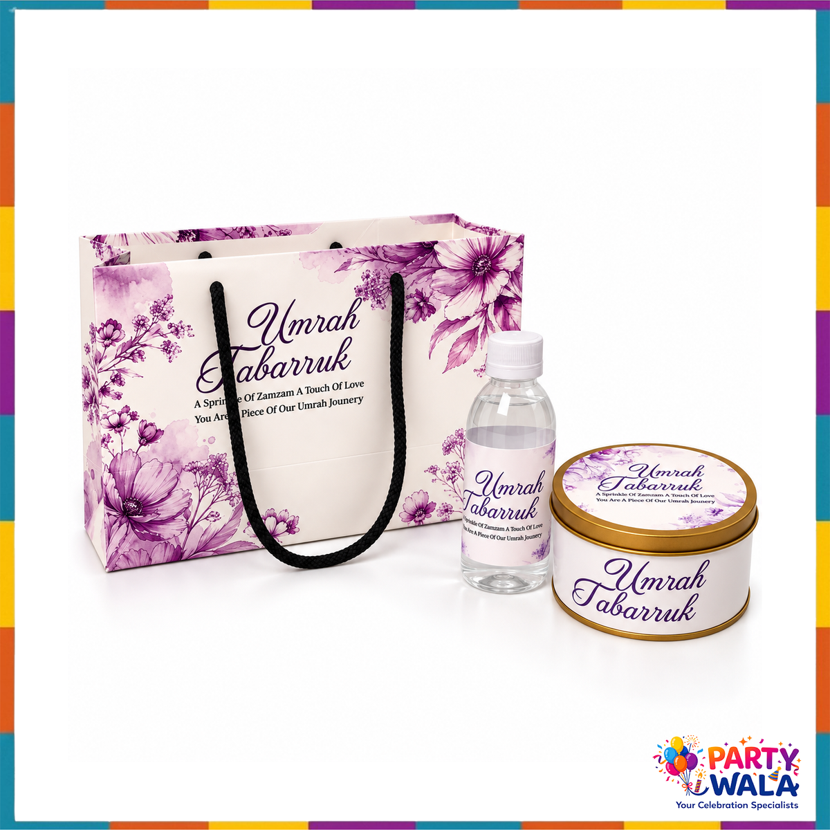 Purple Floral Watercolour Umrah Tabarruk Gift Set (Small Tin Box 250g)