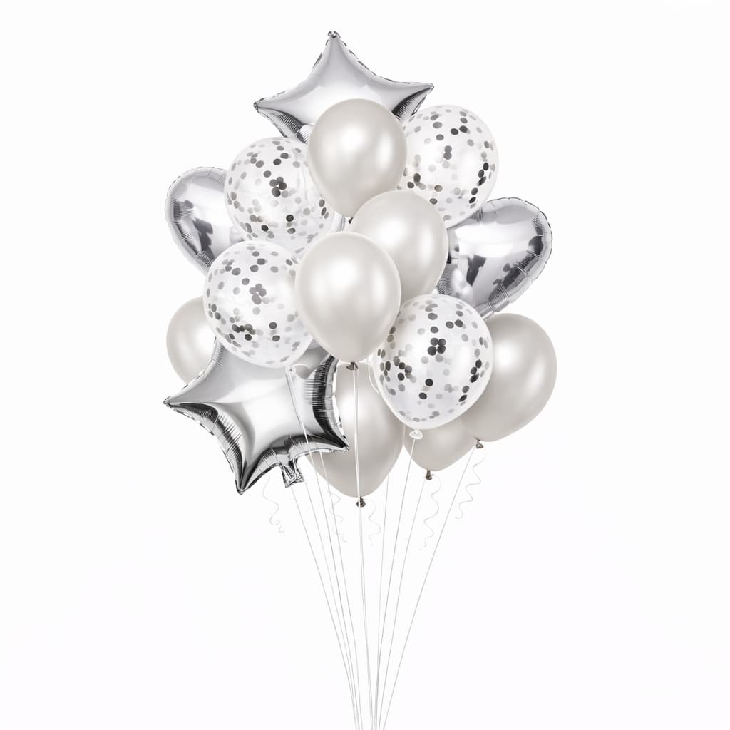 14pcs/Set Confetti Decorative Party Balloons Set (Star, Heart Shaped & Confetti Filled Latex Party Balloons Set) For Birthday and Event