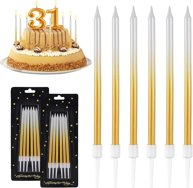 Silver Metallic Two-Tone Birthday Cake Candles (Pack of 6)