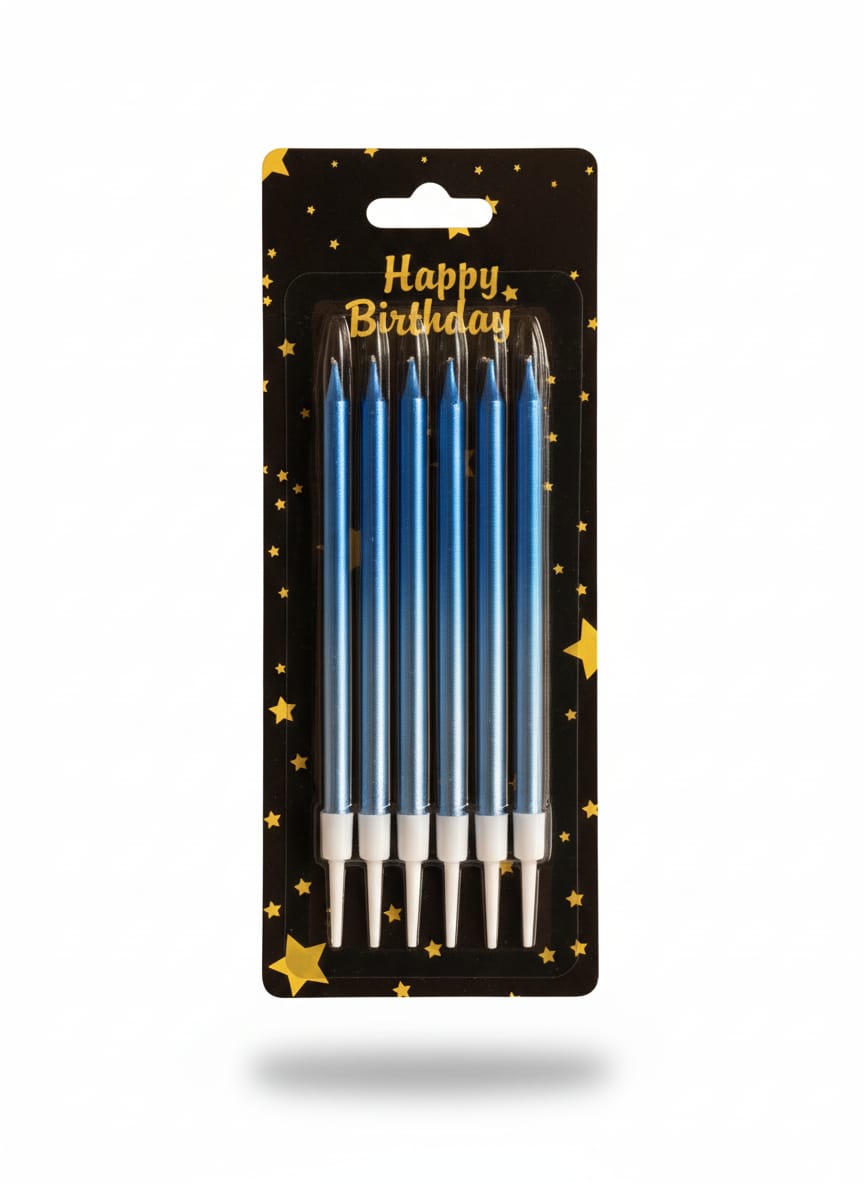 Silver Metallic Two-Tone Birthday Cake Candles (Pack of 6)