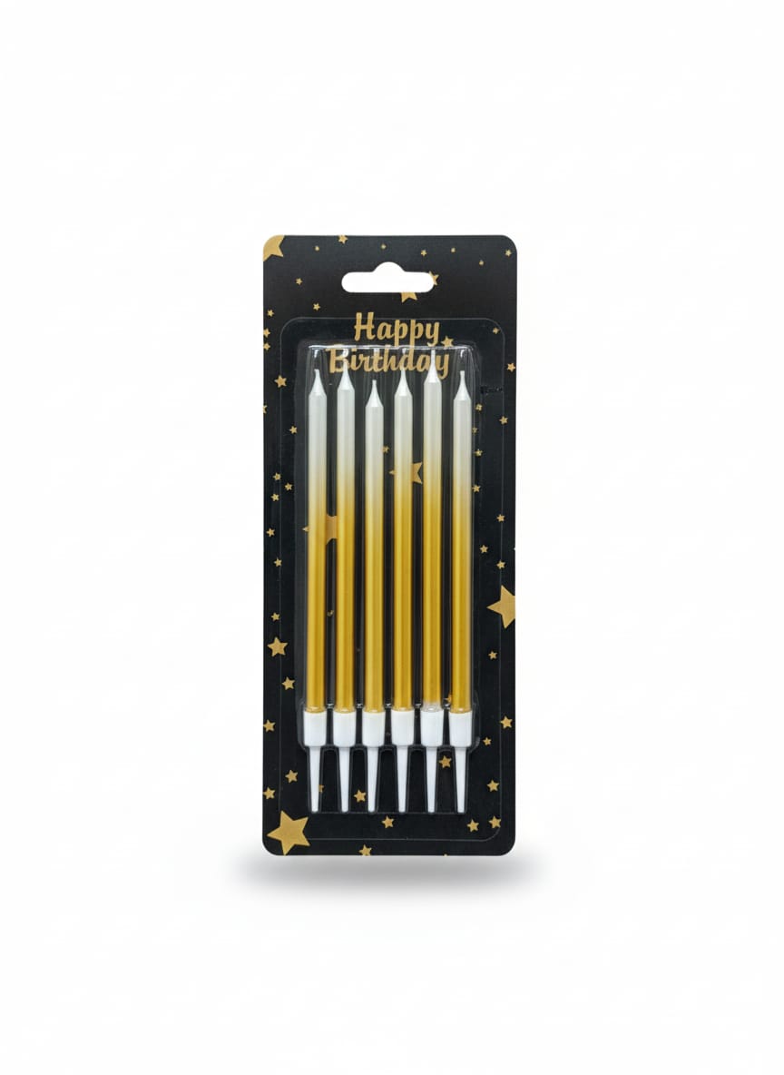 Silver Metallic Two-Tone Birthday Cake Candles (Pack of 6)