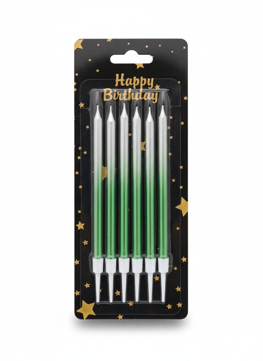 Silver Metallic Two-Tone Birthday Cake Candles (Pack of 6)