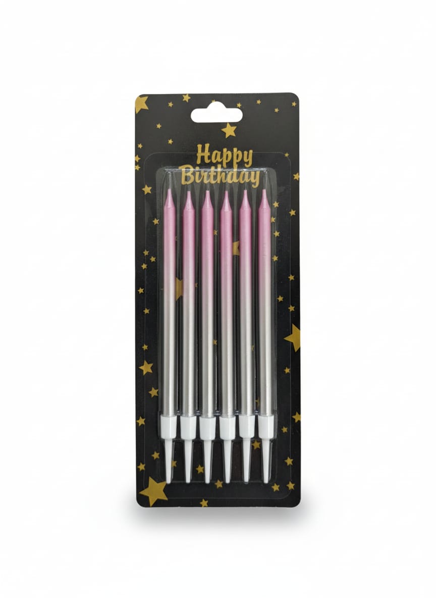 Silver Metallic Two-Tone Birthday Cake Candles (Pack of 6)