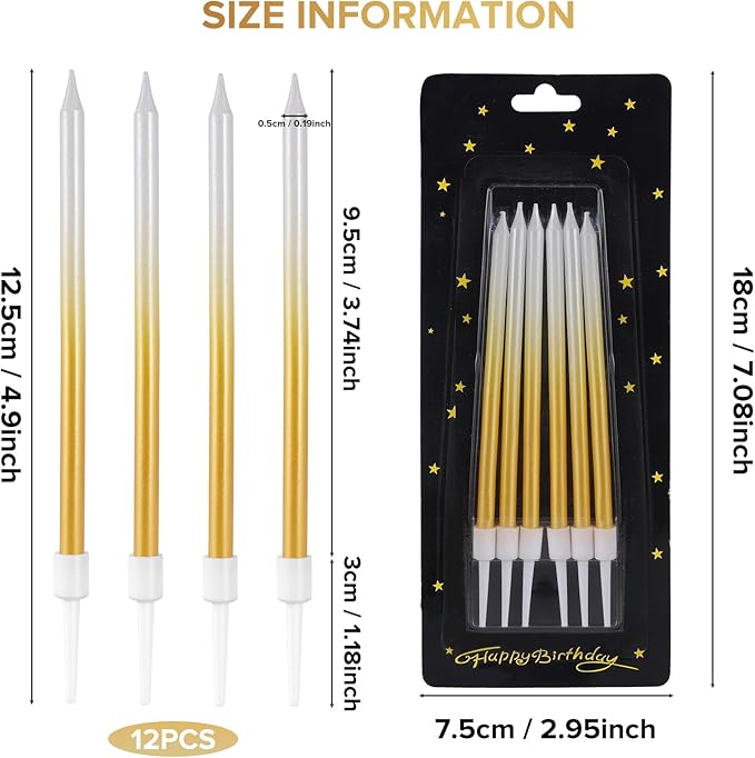 Silver Metallic Two-Tone Birthday Cake Candles (Pack of 6)