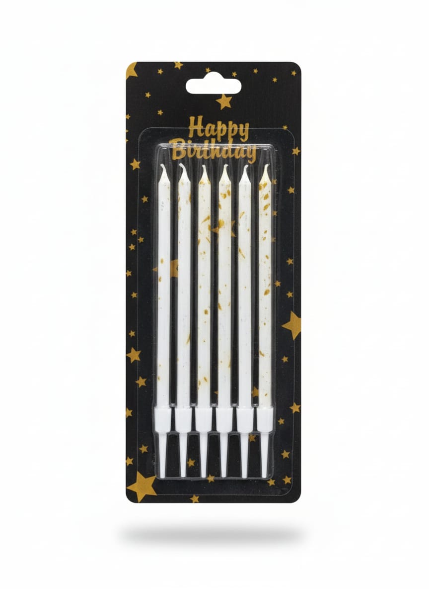 Silver Metallic Two-Tone Birthday Cake Candles (Pack of 6)