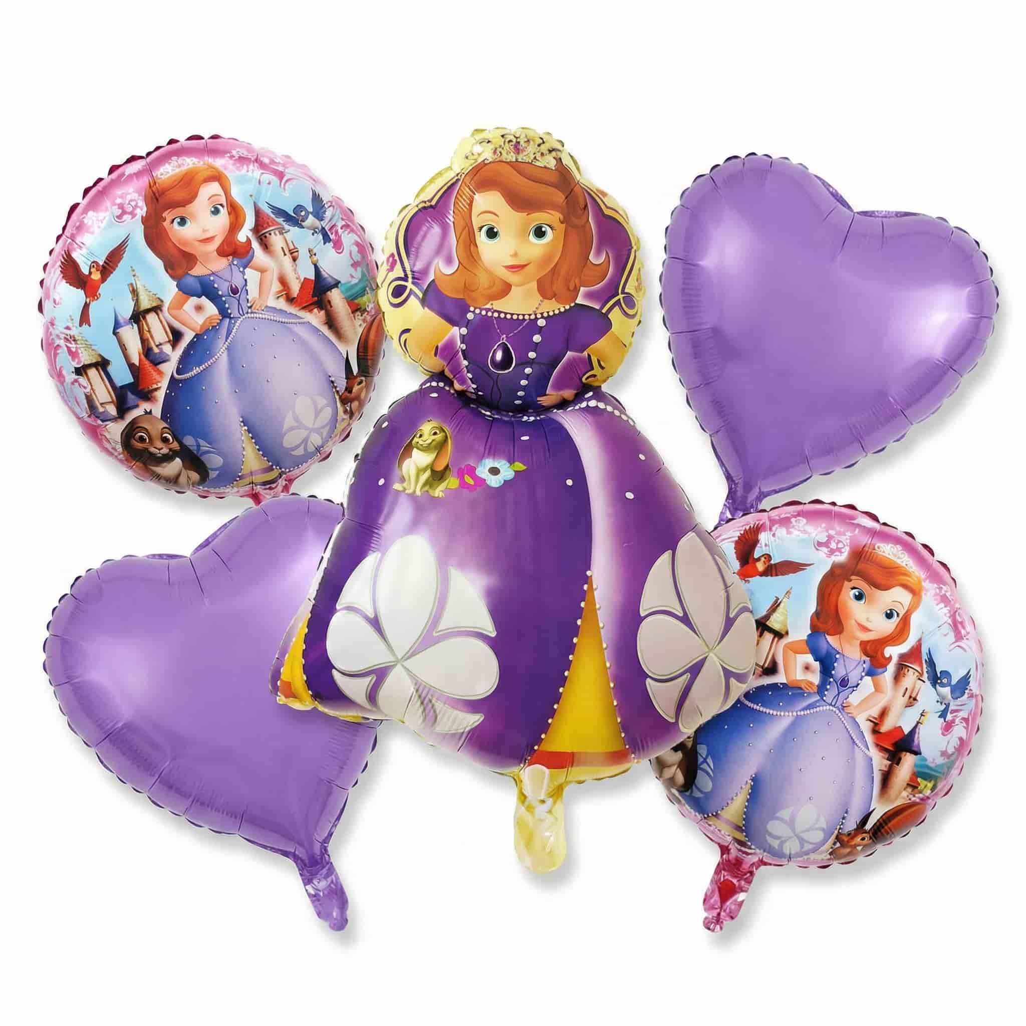 Sofia the First Cartoon Foil Balloon Set - 5 Pieces For Birthday Party