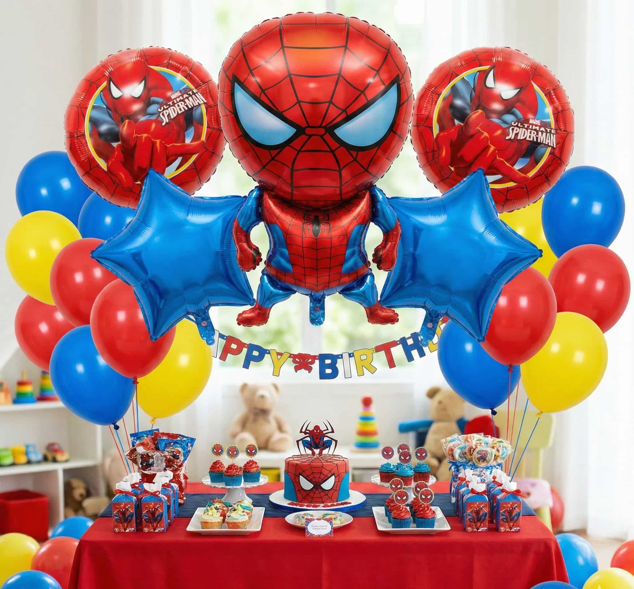 Spiderman Theme Foil Balloon Set - 5 Pieces for Theme Decoration and Celebration