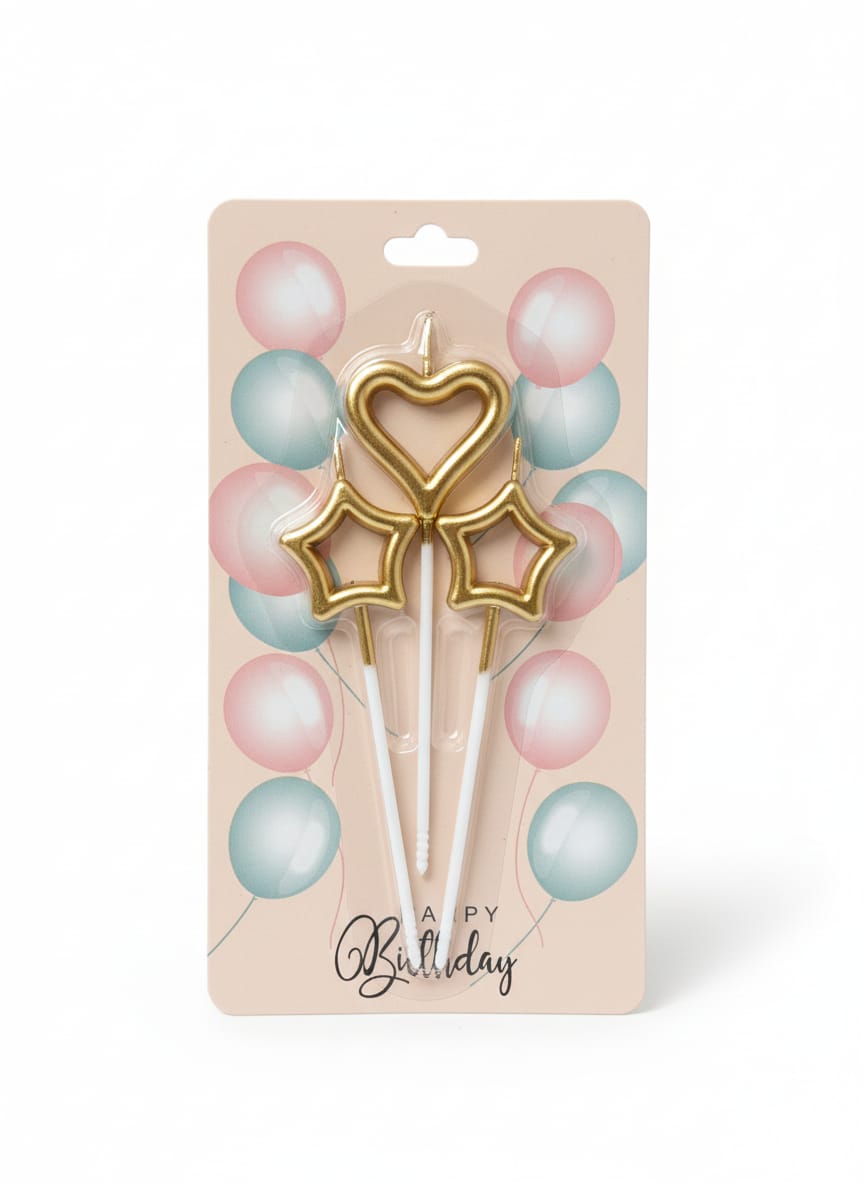 3pcs Star Heart shaped candles for birthday Cake, Birthday Cake topper